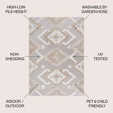 Sumak High-low Pile Neutral Diamond Kilim Area Rug